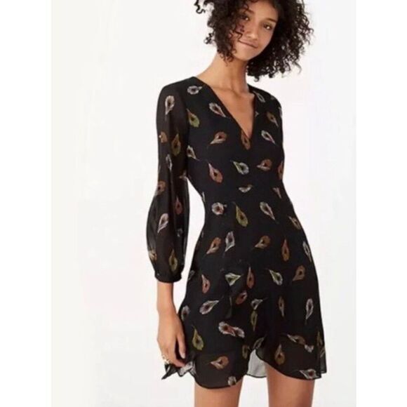 Madewell Womens 0 Peacock Feather Print Poppy Dress - Picture 1 of 10